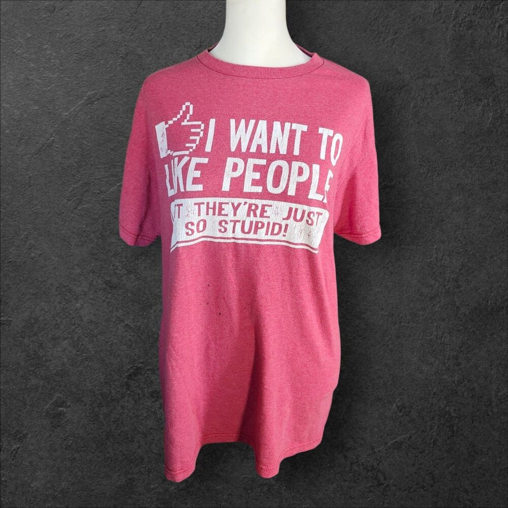 Vintage Y2K Meme T-Shirt I Want to Like People But They’re So Stupid M Facebook - Picture 4 of 11